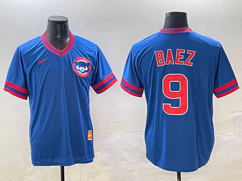 Men Chicago Cubs #9 Baez Blue Throwback Game 2025 Nike MLB Jersey style 1